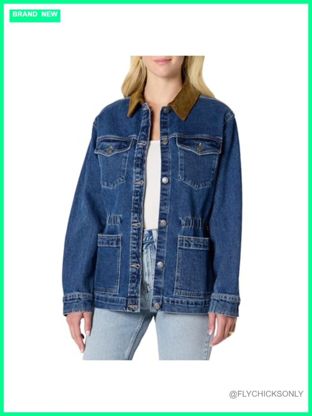 Women's Low Stretch Denim Barn Jacket Cinched Waist Corduroy Collar